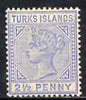 Turks Islands 1889-93 QV 2.5d ultramarine CA mtd mint SG 65