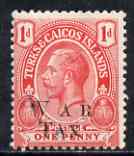 Turks & Caicos Islands 1919 KG5 War Tax 1d with opt doubled (kiss print) mtd mint NOT SG 150a