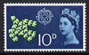Great Britain 1961 CEPT 10d single with a downward shift of green & blue resulting in Dove & Crown having white tips, unmounted mint SG 628var