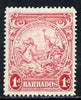 Barbados 1938-47 Badge of Colony 1d scarlet P14 mtd mint SG 249a