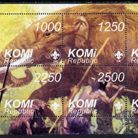 Komi Republic 1998 Dinosaurs composite perf sheetlet containing complete set of 8 values (with Scout Logo) showing Mammoth being attacked by man unmounted mint