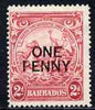 Barbados 1947 Surcharged 1d on 2d Perf 14 mounted mint SG 264