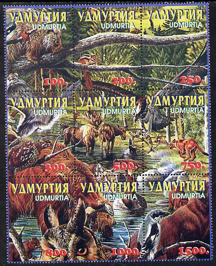 Udmurtia Republic 1998 Birds & Animals composite se-tenant block of 9 values unmounted mint
