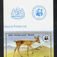 Lesotho 1981 WWF - Oribi 50s imperf gutter strip of 3 unmounted mint, only about 20 strips believed to exist, SG 472