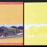Nevis 1983 Locomotives #1 (Leaders of the World) Britannia $1 unmounted mint se-tenant imperf progressive proof pairs in magenta, yellow & blue and matching pair in yellow only (SG 144a)