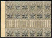 Indian States - Gwalior 1899-1911 QV 3p grey marginal gutter block of 18 (6 x 3) from left of sheet (rows 9, 10 & 11) with minor broken letters noted, overall toning but unmounted mint SG 39