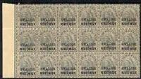 Indian States - Gwalior 1899-1911 QV 3p grey marginal block of 18 (6 x 3) from left of sheet (rows 12, 13 & 14) with minor broken letters noted, overall toning but unmounted mint SG 39