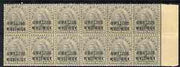 Indian States - Gwalior 1899-1911 QV 3p grey marginal block of 12 (6 x 2) from right of sheet (rows 5 & 6) with minor broken letters noted, overall toning but unmounted mint SG 39