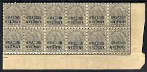 Indian States - Gwalior 1899-1911 QV 3p grey marginal block of 12 (6 x 2) from right of sheet (rows 17 & 18) with minor broken letters noted, overall toning but unmounted mint SG 39