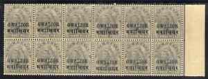 Indian States - Gwalior 1899-1911 QV 3p grey corner block of 12 (6 x 2) from lower right of sheet (rows 19 & 20) with minor broken letters noted, overall toning but unmounted mint SG 39