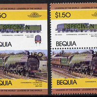 St Vincent - Bequia 1984 Locomotives #1 (Leaders of the World) $1.50 (Experimental Loco) unmounted mint se-tenant matched proof pairs in issued colours overprinted SPECIMEN, perf & imperf (2 prs)