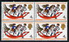 Great Britain 1968 Christmas 4d block of 4 with Queen's Head dropped 2.5mm plus normal block, both unmounted mint