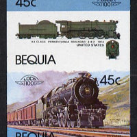St Vincent - Bequia 1984 Locomotives #1 (Leaders of the World) 45c (4-6-2 Pennsylvania Railroad K4 Class) se-tenant imperf proof pair in issued colours from limited printing unmounted mint