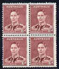 Australia 1937-39 KG6 1.5d maroon perf 15 x 14 block of 4 superb unmounted mint SG 182