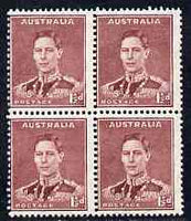 Australia 1937-39 KG6 1.5d maroon perf 15 x 14 block of 4 superb unmounted mint SG 182