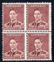Australia 1937-39 KG6 1.5d maroon perf 15 x 14 block of 4 superb unmounted mint SG 182