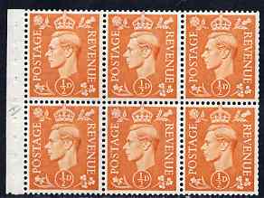 Great Britain 1950-52 KG6 1/2d orange booklet pane of 6 with inverted wmk, unmounted mint with fairly good perfs, SG spec QB7a
