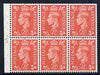 Great Britain 1950-52 KG6 2.5d pale scarlet booklet pane of 6 with inverted wmk, unmounted mint with fairly good perfs, SG spec QB34a