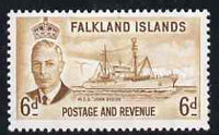 Falkland Islands 1952 KG6 John Biscoe (ship) 6d unmounted mint, SG 178