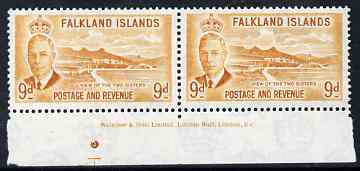 Falkland Islands 1952 KG6 Two Sisters 9d marginal pair with full imprint unmounted mint, SG 179