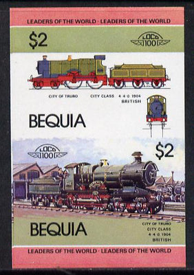 St Vincent - Bequia 1984 Locomotives #1 (Leaders of the World) $2 (City of Truro) unmounted mint se-tenant imperf proof pair in issued colours from limited printing
