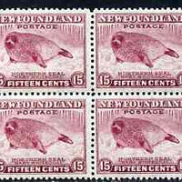 Newfoundland 1941-44 KG6 Seal 15c claret block of 4 unmounted mint SG 285
