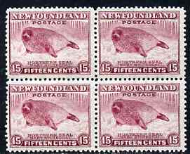 Newfoundland 1941-44 KG6 Seal 15c claret block of 4 unmounted mint SG 285