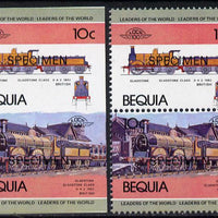 St Vincent - Bequia 1984 Locomotives #1 (Leaders of the World) 10c (Gladstone Class) unmounted mint se-tenant matched proof pairs in issued colours overprinted SPECIMEN, perf & imperf (2 prs)
