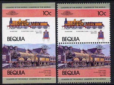 St Vincent - Bequia 1984 Locomotives #1 (Leaders of the World) 10c (Gladstone Class) unmounted mint se-tenant matched proof pairs in issued colours overprinted SPECIMEN, perf & imperf (2 prs)