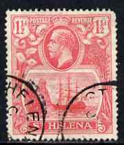 St Helena 1922-37 KG5 Badge Script 1.5d single with 'Broken Mast' variety (stamp 13) used but rounded corner, SG 99a