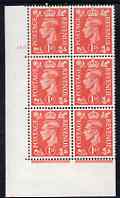 Great Britain 1941-42 KG6 1d pale scarlet corner block of 6 with cyl 182 dot unmounted mint