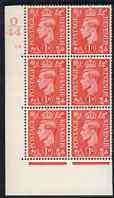 Great Britain 1941-42 KG6 1d pale scarlet corner block of 6 with cyl 98 dot with control O44 5 stamps unmounted mint