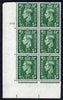 Great Britain 1950-52 KG6 1.5d pale green corner block of 6 with cyl 192 no dot superb unmounted mint