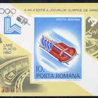 Rumania 1979 Lake Placid Winter Olympics 10L imperf m/sheet from limited printing showing bobsleigh unmounted mint Mi Bl 165