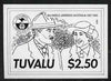 Tuvalu 1988 Scout Jamboree stamp size proof in black ink for the 22k gold embossed issues, slight indentation near top