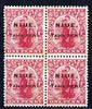Niue 1917 Surcharged 1d on 1d carmine block of 4, one stamp with 'round stop after Niue' unmounted mint SG 21 (cat £88 as normals)