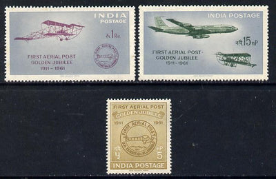 India 1961 First Official Airmail Flight Anniversary set of 3 unmounted mint, SG 434-36