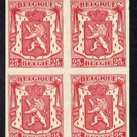 Belgium 1936 Belgian Lion 25c carmine imperf block of 4, few gum wrinkles otherwise fine unmounted mint