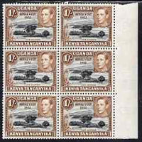 Kenya, Uganda & Tanganyika 1951 KG6 Royal Visit 1s unmounted mint marg block, one stamp with flaw through k of Lake