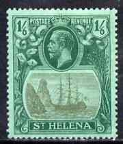 St Helena 1922-37 KG5 Badge Script 1s6d single with variety 'Top frameline broken above & to right of rock', (stamp 8) mtd mint but tiny thin SG 107var