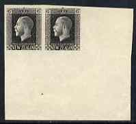 New Zealand 1915 KG5 6d typo printed imperf plate proof corner pair in black on unwatermarked, ungummed paper