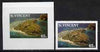 St Vincent 1988 Tourism 65c Aerial View of Young Island Cromalin on plastic card, from Format International archives, plus issued stamp SG 1135