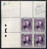 Monaco 1923 Prince Louis 25c purple perf proof corner block of 4 from printer's archives (with marginal notes and Epreuve punch holes)