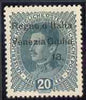 Italy - Venezia Giulia 1918 Austrian 20h dark green opt'd with part of date missing (. 18. instead of 3. XI. 18.) variety unused (no gum), SG 37var