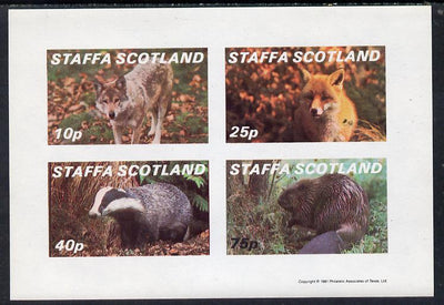 Staffa 1981 Animals #2 (Fox, Badger, Wolf & Beaver) imperf,set of 4 values (10p to 75p) unmounted mint
