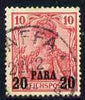 German PO's in Turkish Empire 1902-04 Germania 20pa on 10pf fine used with Jaffa cancel SG
