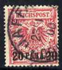 German PO's in Turkish Empire 1889 20pa on 10pf fine used with Jaffa cancel SG 11