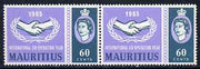 Mauritius 1965 International Co-operation Year,60c unmounted mint pair, one stamp with 'white flaw by Portrait' SG335var