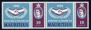 Mauritius 1965 International Co-operation Year,10c unmounted mint pair, one stamp with 'flaw between I & T' SG334var