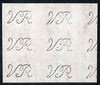 Great Britain QV REVENUE - Watermark proof from Dandy roller of Script VR (Booth Key Type 58) as used on QV shilling values of the unappropriated dies, block of 6 on card, rare